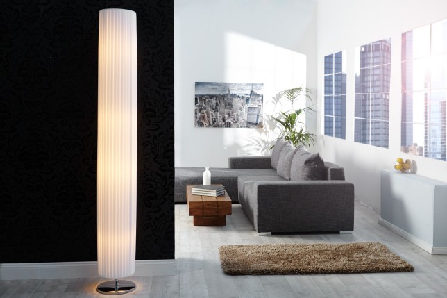 Lampadaire moderne 200 cm en tissu plissé blanc