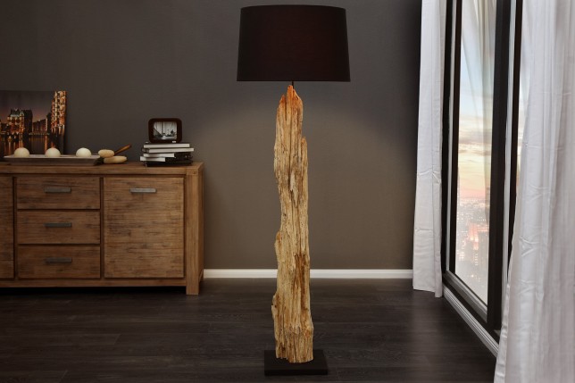 Lampadaire design en bois flotté coloris noir
