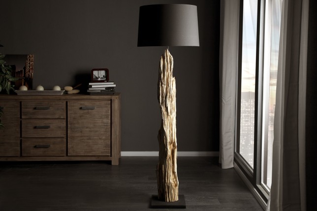 Lampadaire design en bois flotté coloris noir