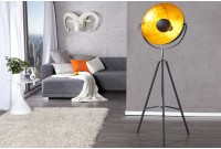 Lampadaire trépied 160 cm en acier inoxydable coloris noir et or