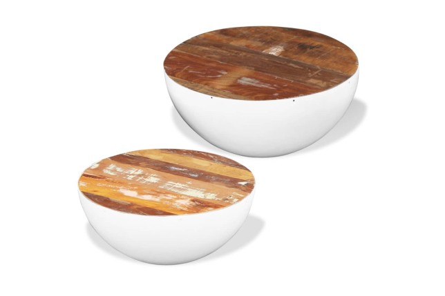 Ensemble de 2 tables basses Forme de bol Bois de récupération