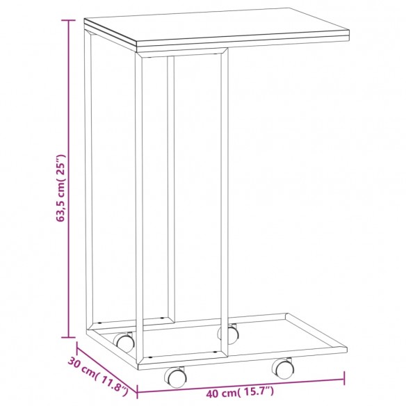Table d'appoint avec roues Blanc 40x30x63,5cm 