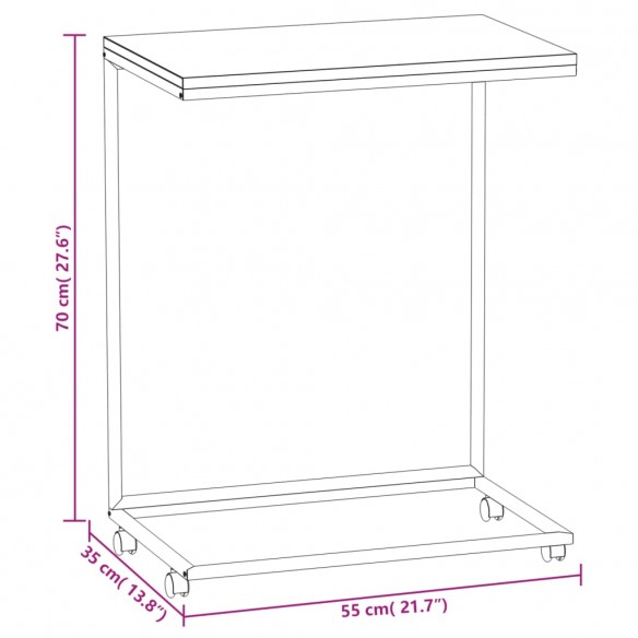Table d'appoint avec roues Noir 55x35x70 cm 