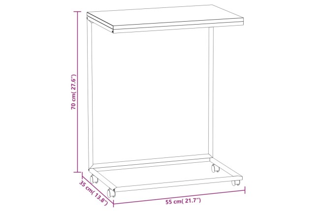 Table d'appoint avec roues Noir 55x35x70 cm 