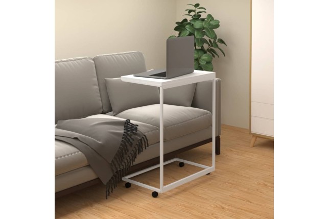Table d'appoint avec roues Blanc 55x35x70 cm 