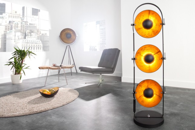 Ensemble de 3 lampadaires en acier inoxydable coloris noir et or