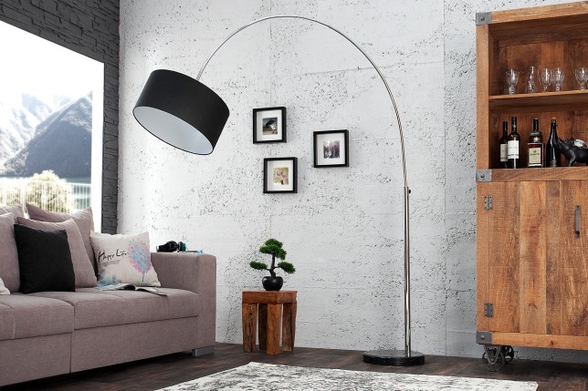 Lampadaire extensible design arqué en  lin noir