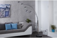 Lampadaire design spot à 5 lampes en métal argenté