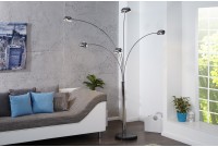 Lampadaire design spot à 5 lampes en métal argenté