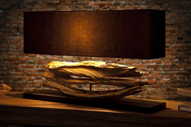 Lampe de 55 cm en bois flotté et lin noir