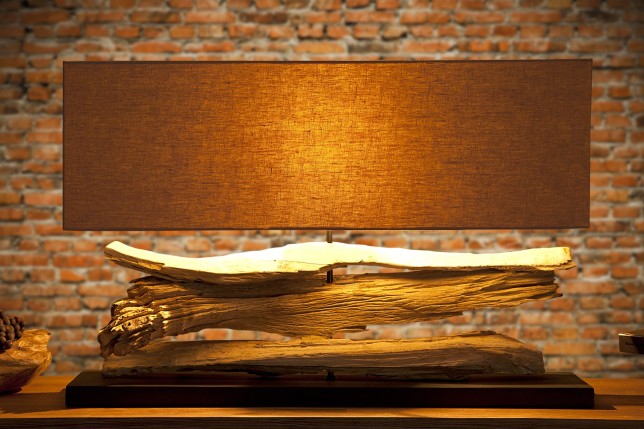 Lampe 53 cm en bois flotté et lin écrue