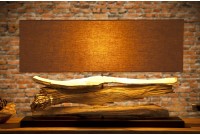 Lampe 53 cm en bois flotté et lin écrue