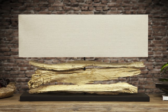 Lampe 53 cm en bois flotté et lin écrue