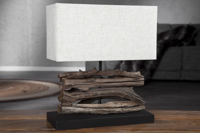 Lampe de 35cm en bois flotté et lin écrue