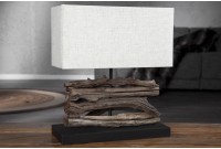 Lampe de 35cm en bois flotté et lin écrue