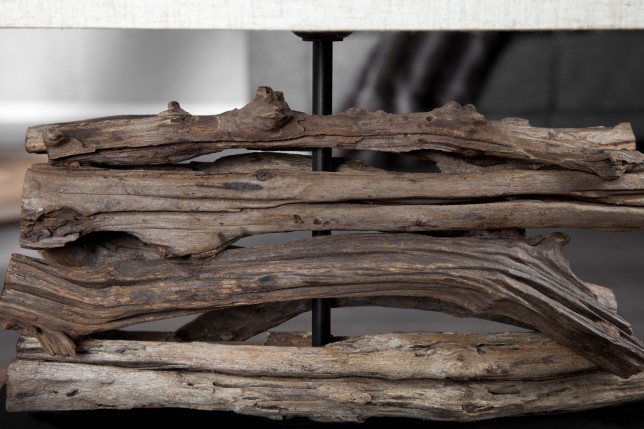 Lampe de 35cm en bois flotté et lin écrue