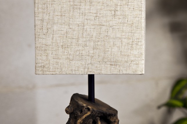 Lampe à poser 15 cm en bois flotté et lin beige
