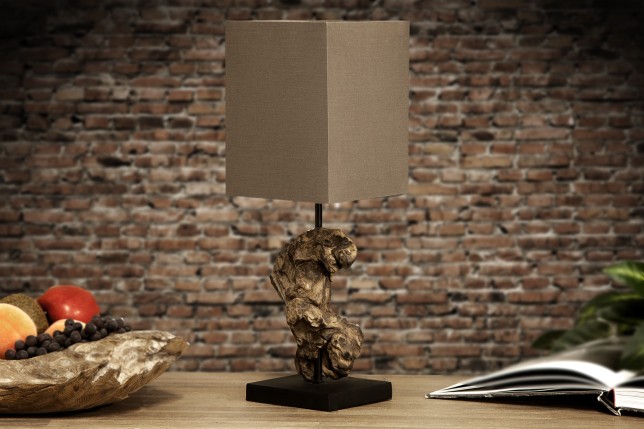 Lampe de 15cm en bois flotté et lin marron