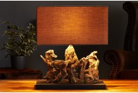 Lampe à poser  de 40cm en bois flotté et lin  brun