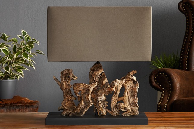 Lampe à poser  de 40cm en bois flotté et lin  brun