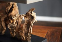 Lampe à poser  de 40cm en bois flotté et lin  brun