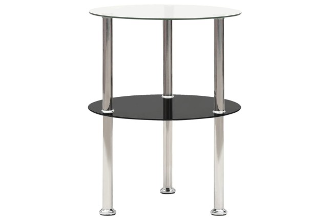 Table d'appoint 2 niveaux Transparent et noir 38cm Verre trempé