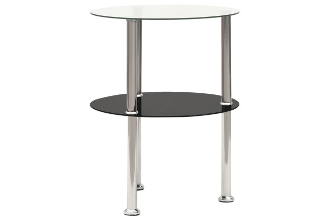 Table d'appoint 2 niveaux Transparent et noir 38cm Verre trempé