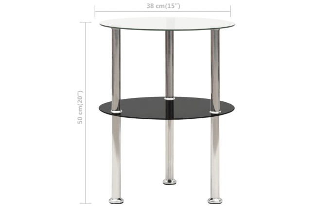 Table d'appoint 2 niveaux Transparent et noir 38cm Verre trempé