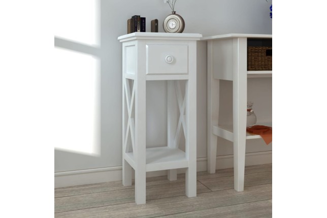 Table d'appoint avec tiroir Blanc