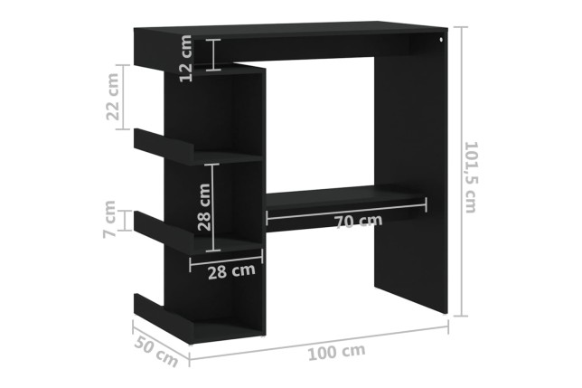 Table de bar étagère de rangement Noir 100x50x101,5 cm