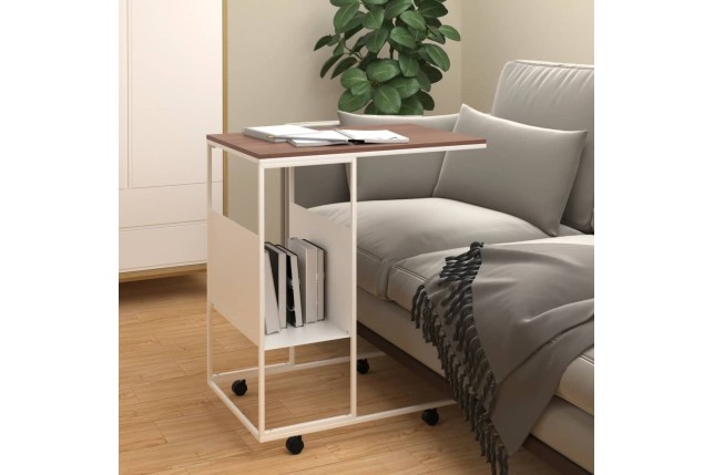 Table d'appoint et roues Blanc 55x36x63,5 cm 