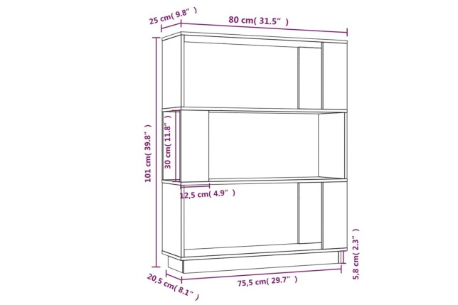 Bibliothèque/Séparateur de pièce 80x25x101 cm Pin solide