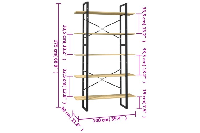 Bibliothèque à 5 niveaux 100x30x175 cm Bois de pin