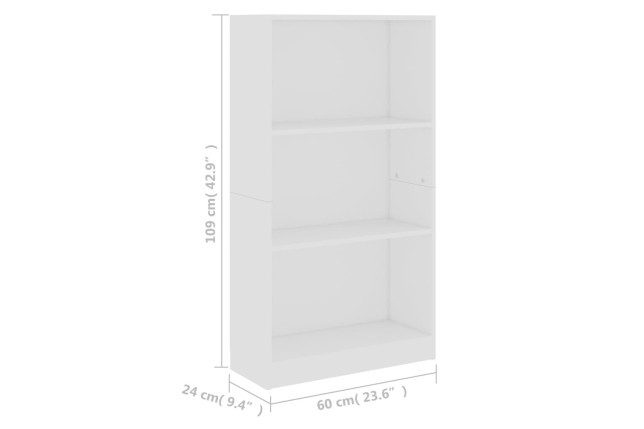 Bibliothèque 3 niveaux Blanc 60x24x109 cm 