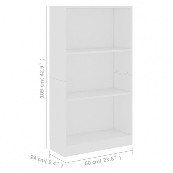Bibliothèque 3 niveaux Blanc 60x24x109 cm 