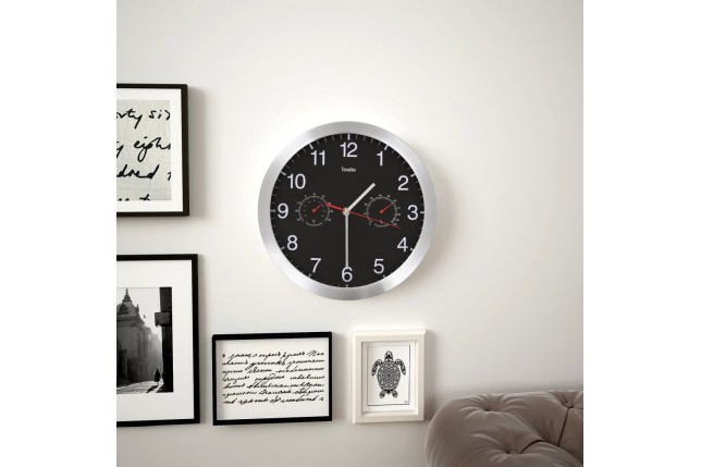 Horloge murale à quartz Hygromètre et thermomètre 30 cm Noir