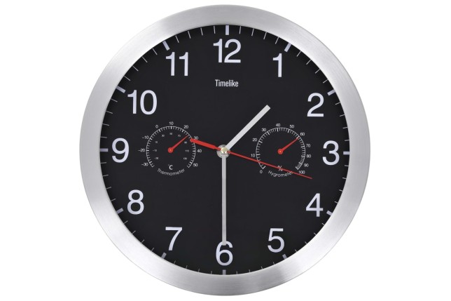 Horloge murale à quartz Hygromètre et thermomètre 30 cm Noir