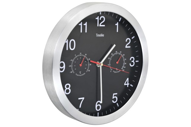 Horloge murale à quartz Hygromètre et thermomètre 30 cm Noir