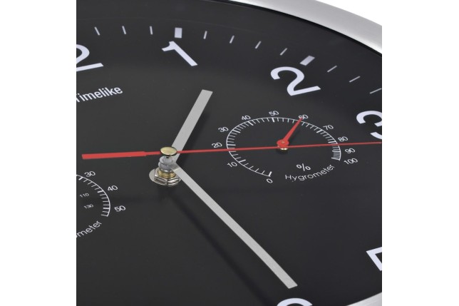 Horloge murale à quartz Hygromètre et thermomètre 30 cm Noir
