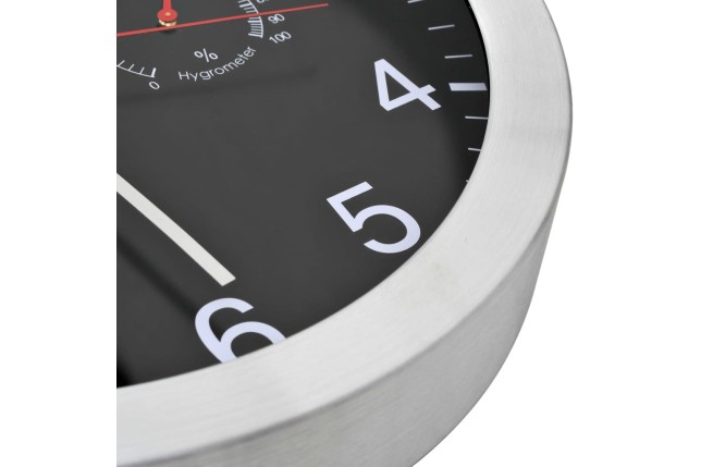 Horloge murale à quartz Hygromètre et thermomètre 30 cm Noir