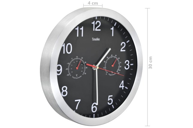 Horloge murale à quartz Hygromètre et thermomètre 30 cm Noir