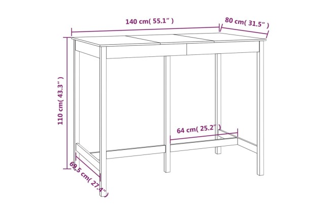 Table de bar Blanc 140x80x110 cm Bois massif de pin