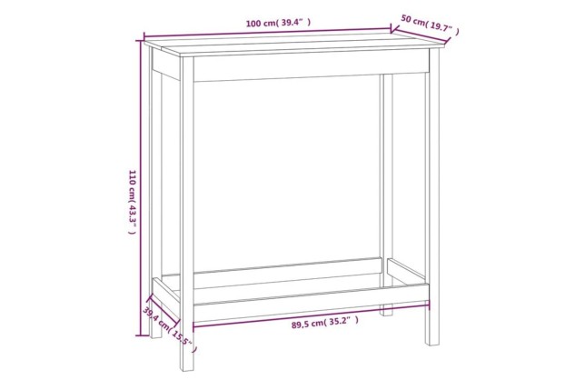 Table de bar blanc 100x50x110 cm bois massif de pin