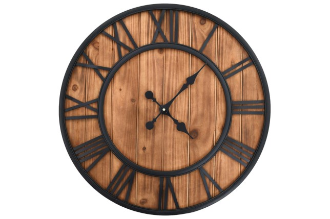 Horloge murale vintage à quartz Bois et métal 60 cm XXL
