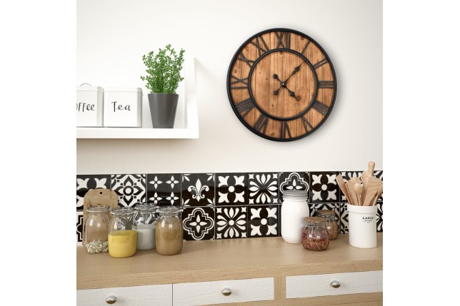 Horloge murale vintage à quartz Bois et métal 60 cm XXL