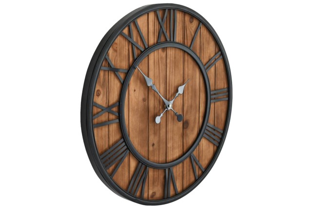 Horloge murale vintage à quartz Bois et métal 60 cm XXL