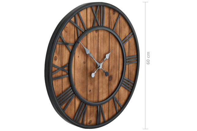 Horloge murale vintage à quartz Bois et métal 60 cm XXL