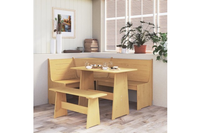 Table à manger avec banc Marron miel Bois de pin solide