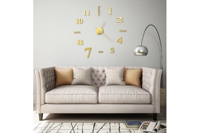 Horloge murale 3D Design moderne 100 cm XXL Doré
