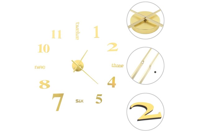 Horloge murale 3D Design moderne 100 cm XXL Doré
